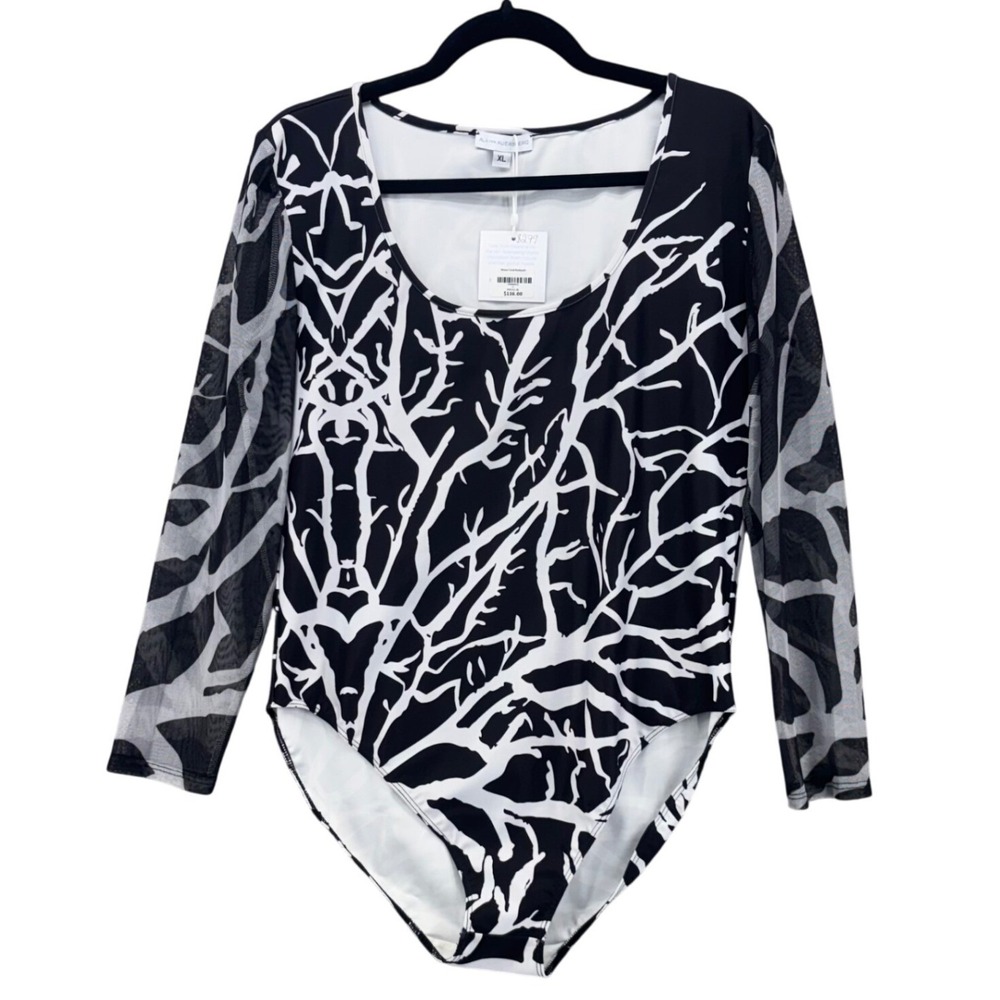 Ala von Auersperg Body Suit XL Moon Coral Sheer Nylon Coastal Print Resort Luxe